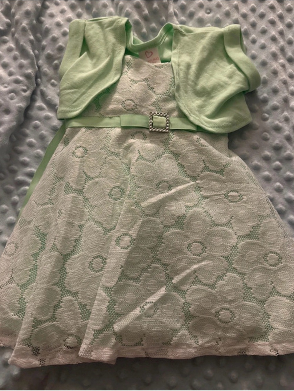 Youngland Light Green Lace Party Dress with Bolero Shrug